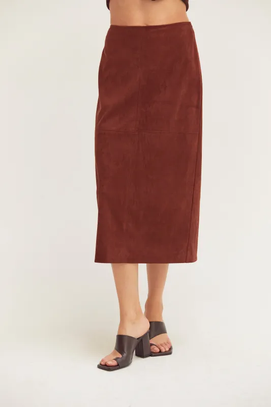 Lenny Suede Pencil Midi Skirt sold by Crescent