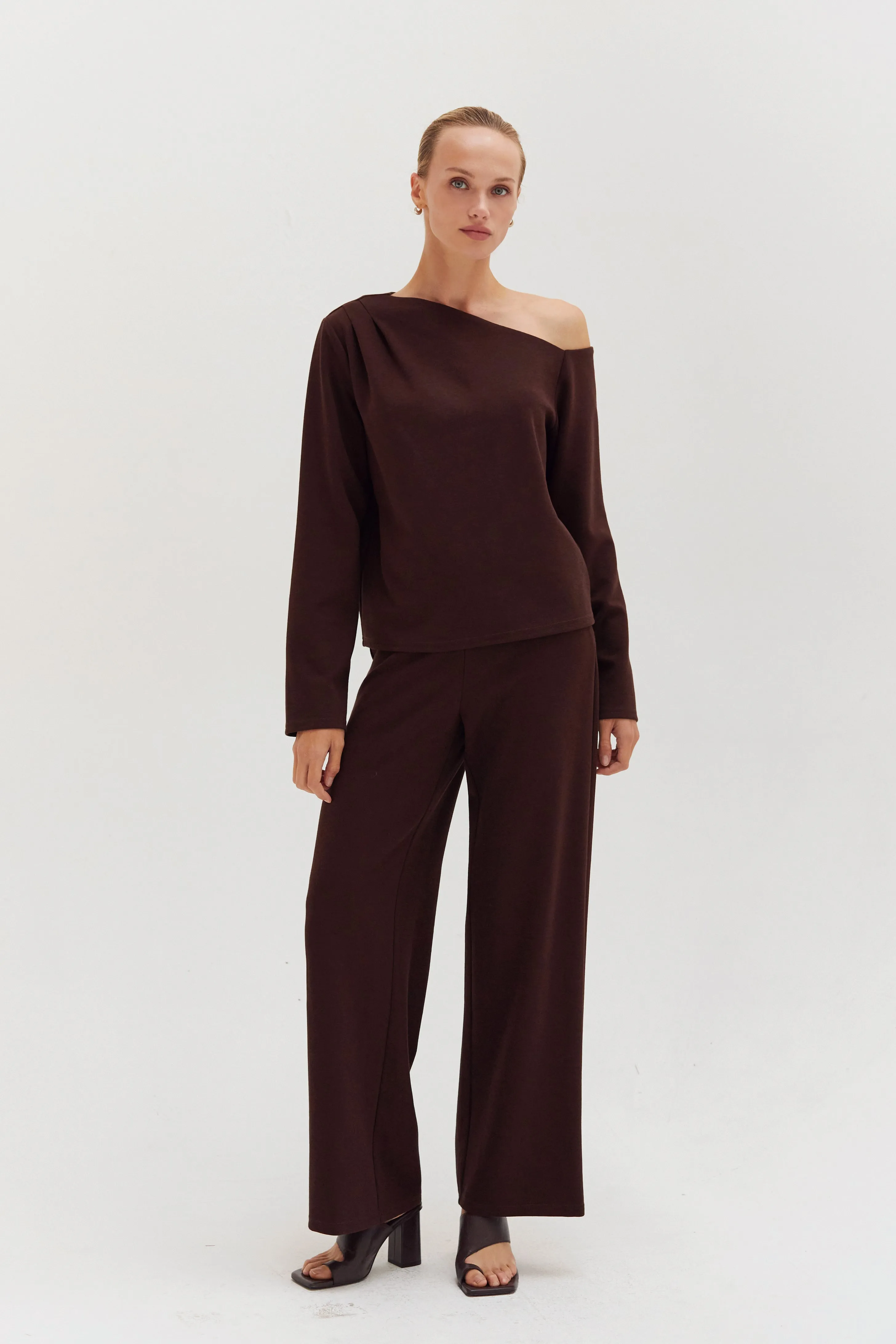 Dulce One Shoulder Top & Flowy Pants Two Piece Set sold by Crescent