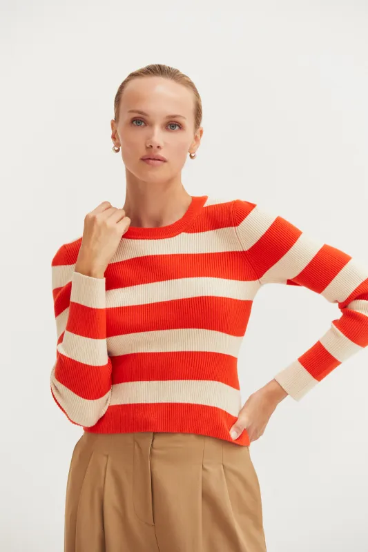 Lia Striped Long Sleeve Ribbed Knit Top sold by Crescent