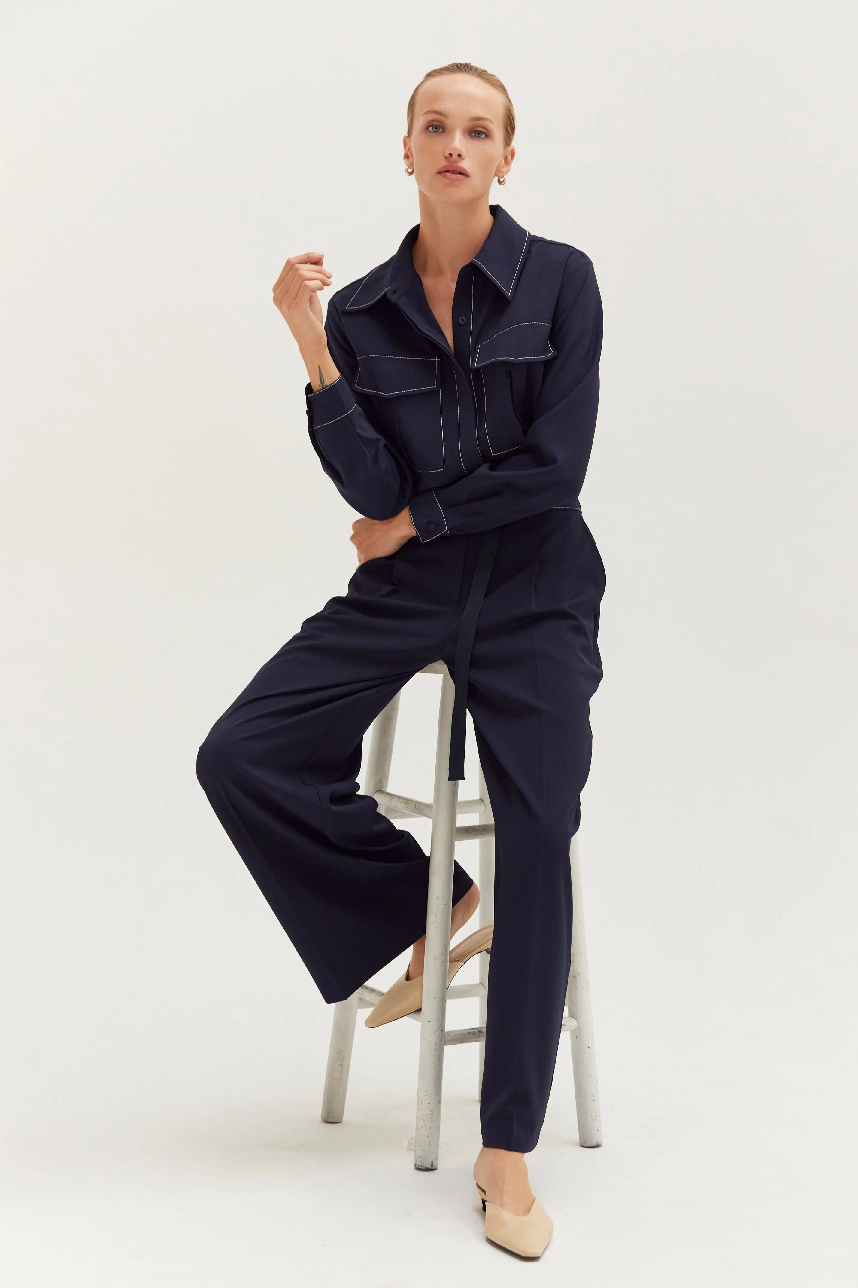 Kaia Contrast Stitch Belted Trousers sold by Crescent product image thumbnail 5