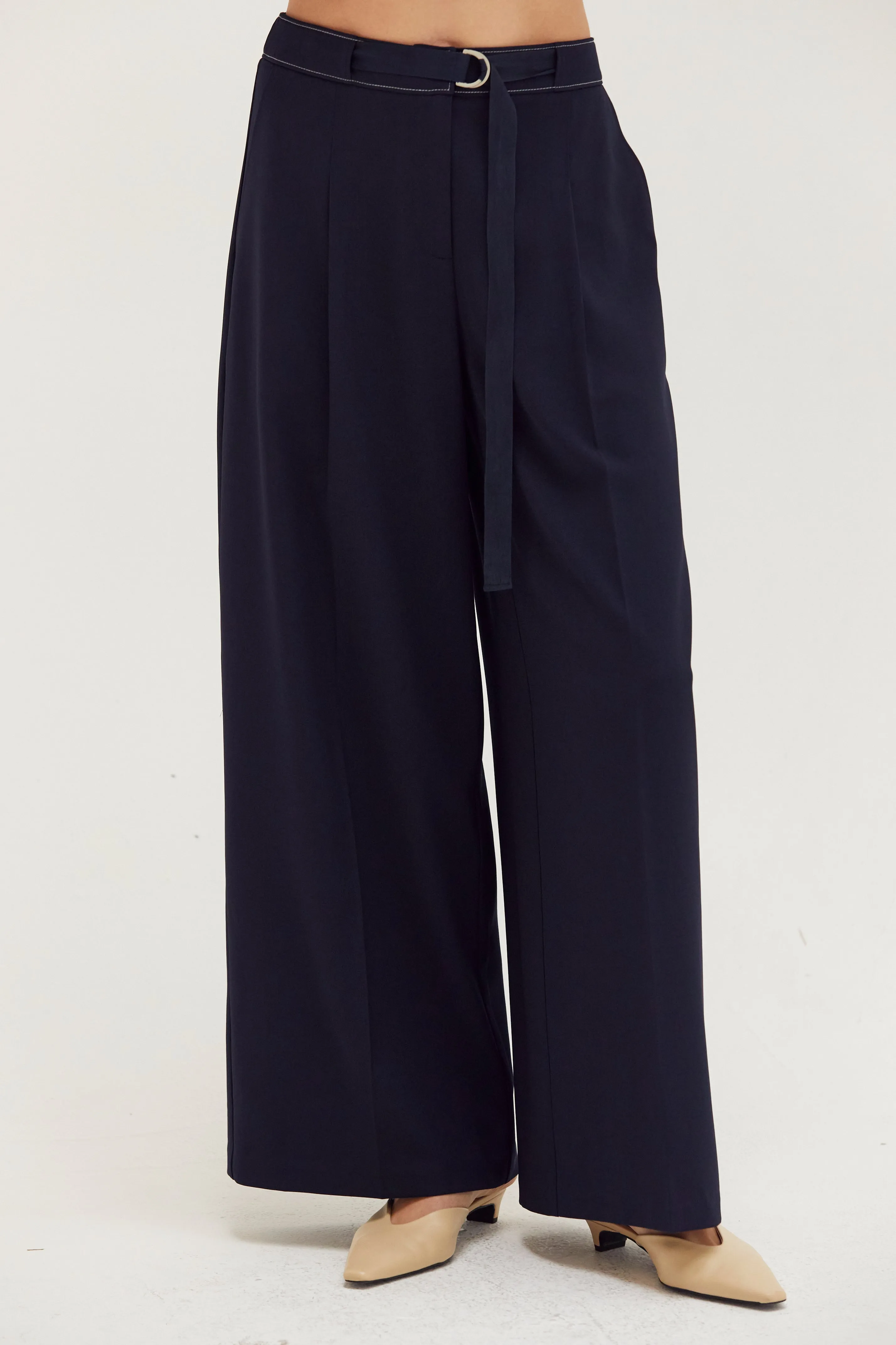 Kaia Contrast Stitch Belted Trousers sold by Crescent product image thumbnail 3