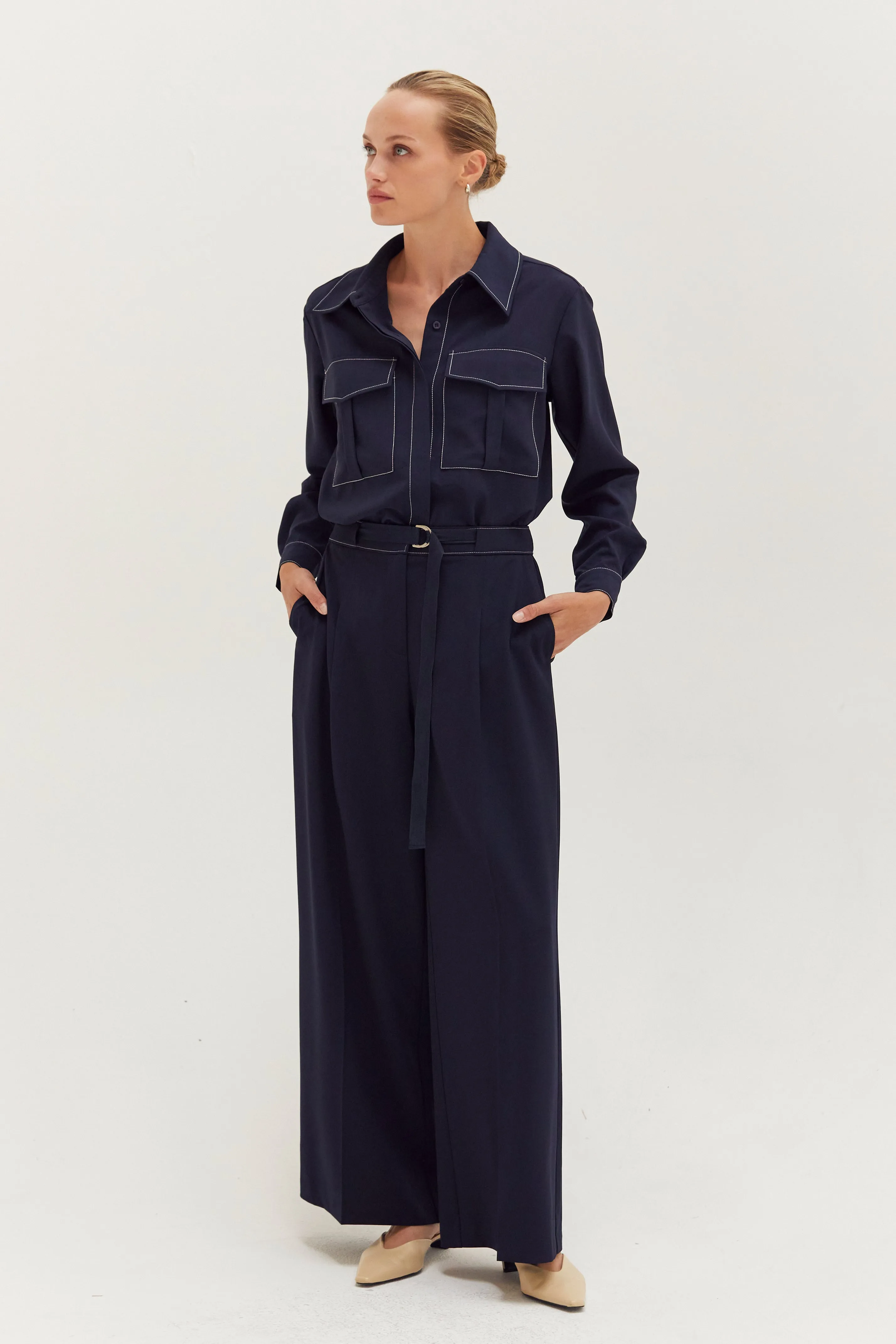 Kaia Contrast Stitch Belted Trousers sold by Crescent product image thumbnail 4