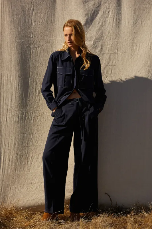 Kaia Contrast Stitch Belted Trousers sold by Crescent
