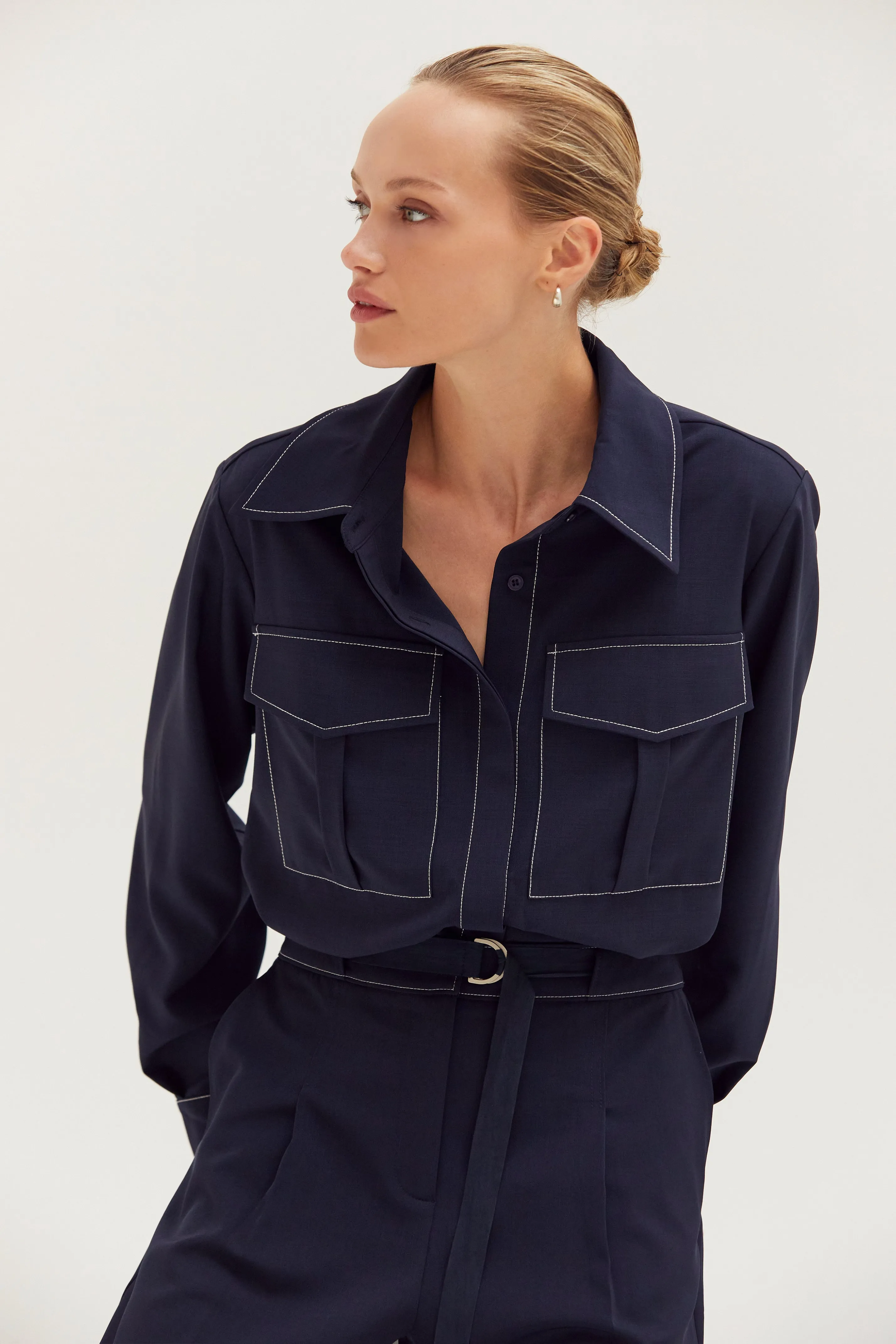 Kaia Contrast Stitch Utility Shirt sold by Crescent product image thumbnail 3