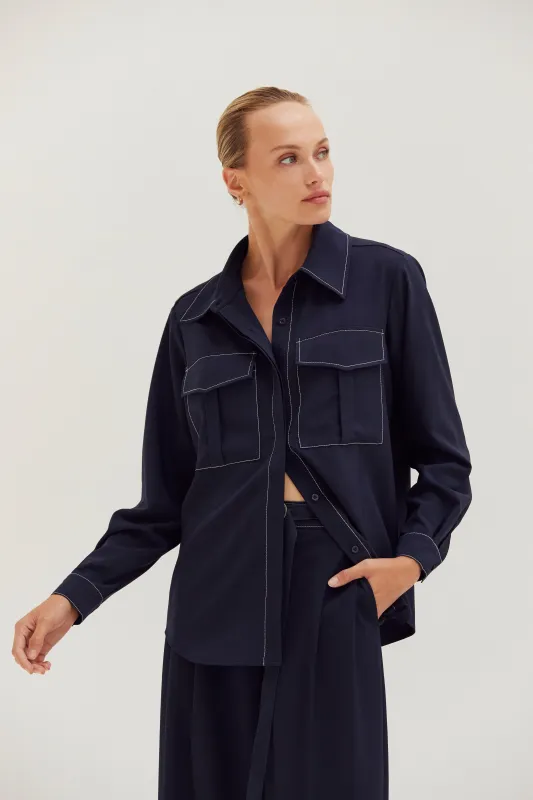 Kaia Contrast Stitch Utility Shirt sold by Crescent