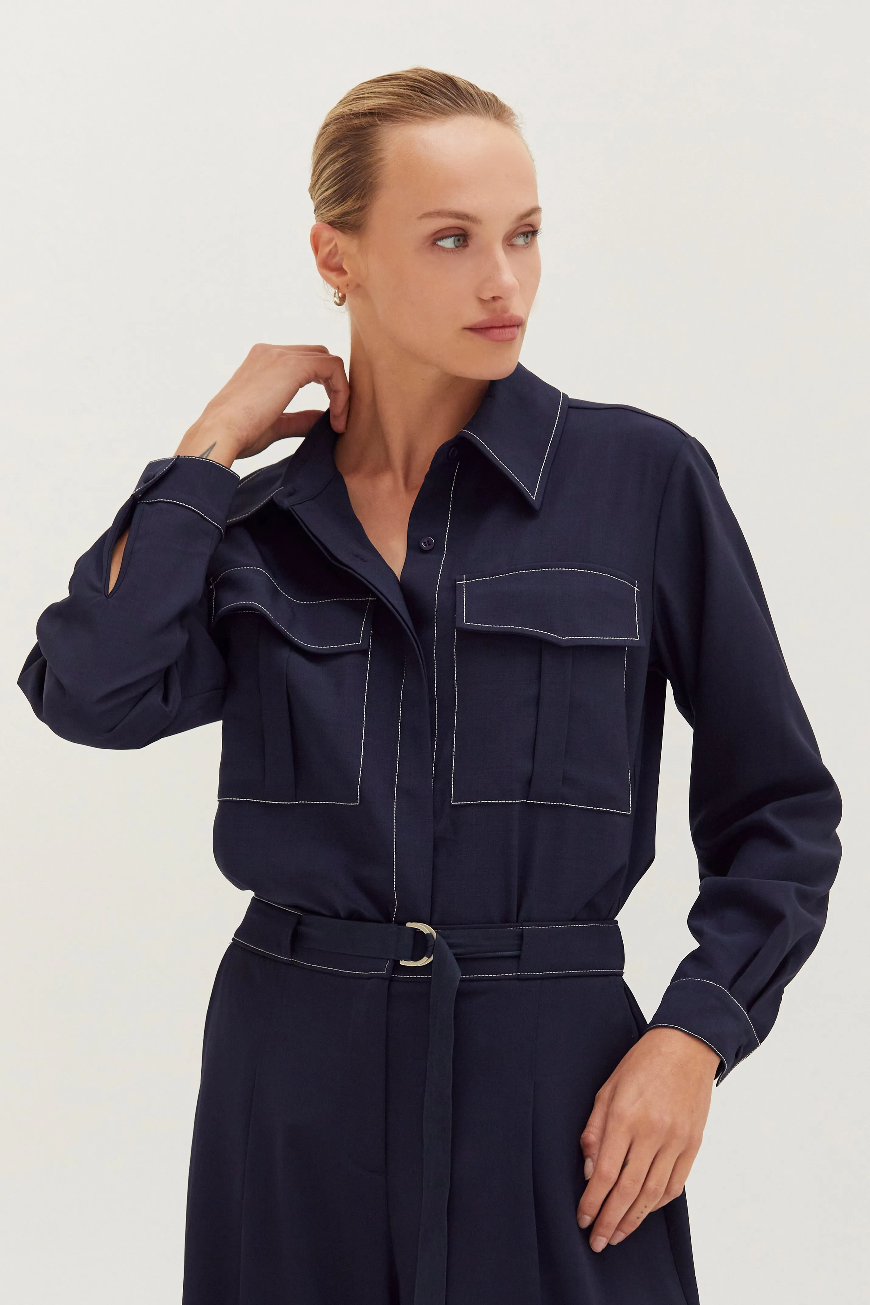 Kaia Contrast Stitch Utility Shirt sold by Crescent product image thumbnail 2