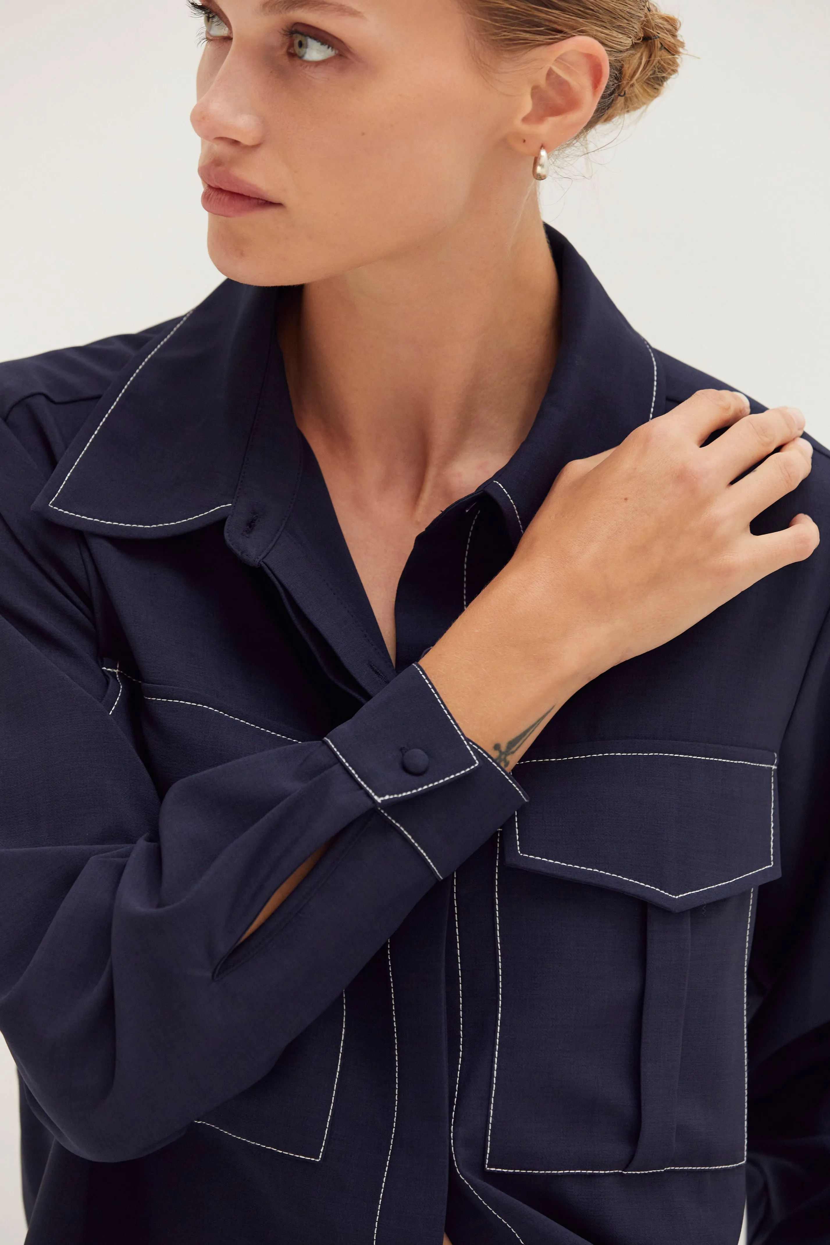 Kaia Contrast Stitch Utility Shirt sold by Crescent product image thumbnail 5