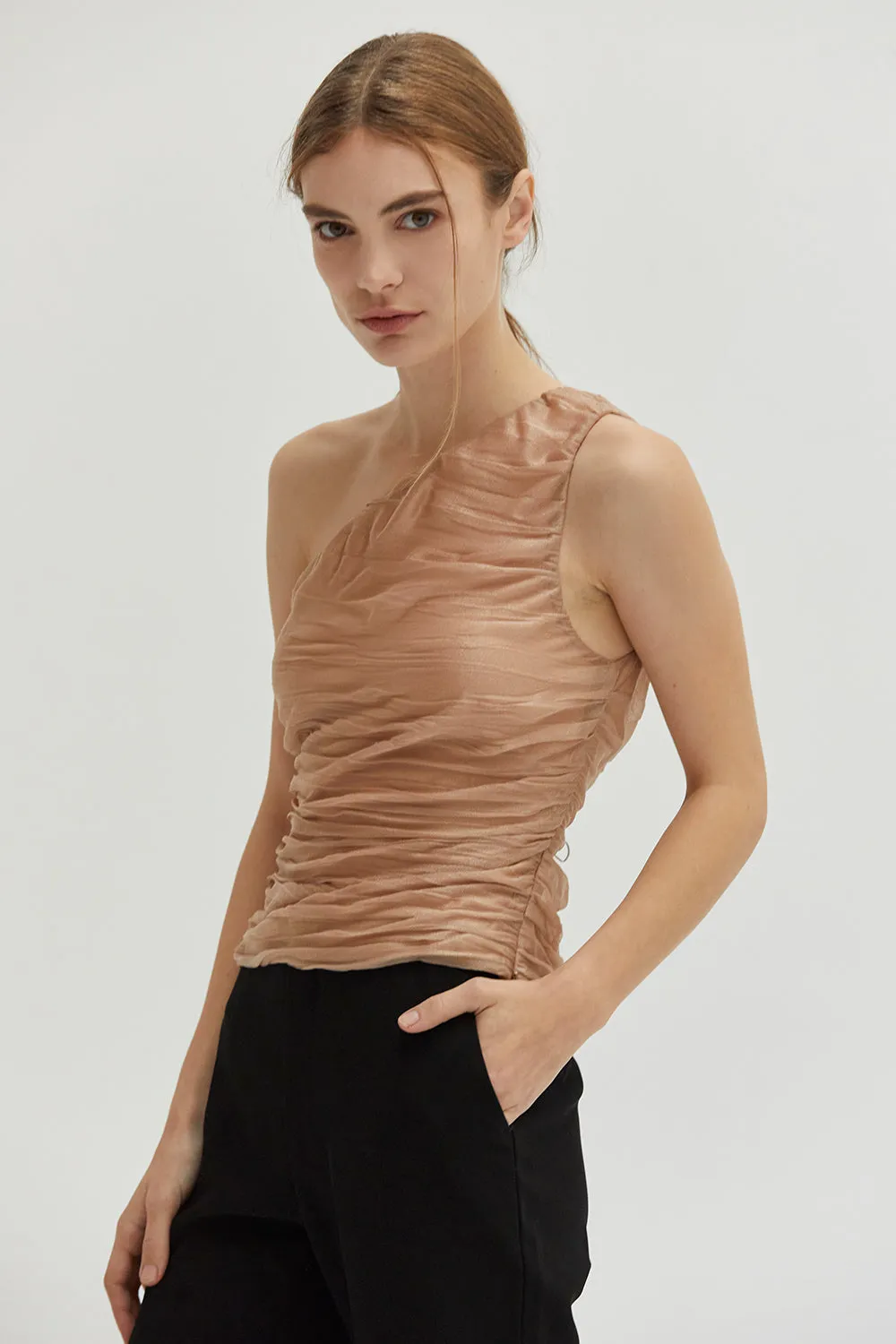 Ivy One Shoulder Mesh Top sold by Crescent product image thumbnail 3