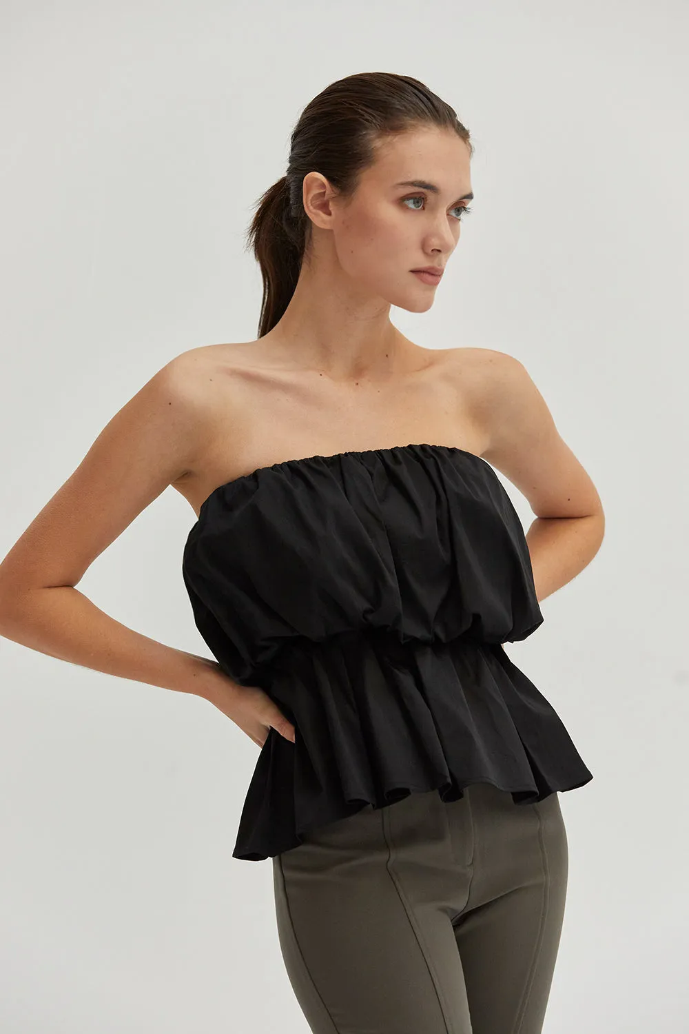Arianna Balloon Peplum Tube Top sold by Crescent