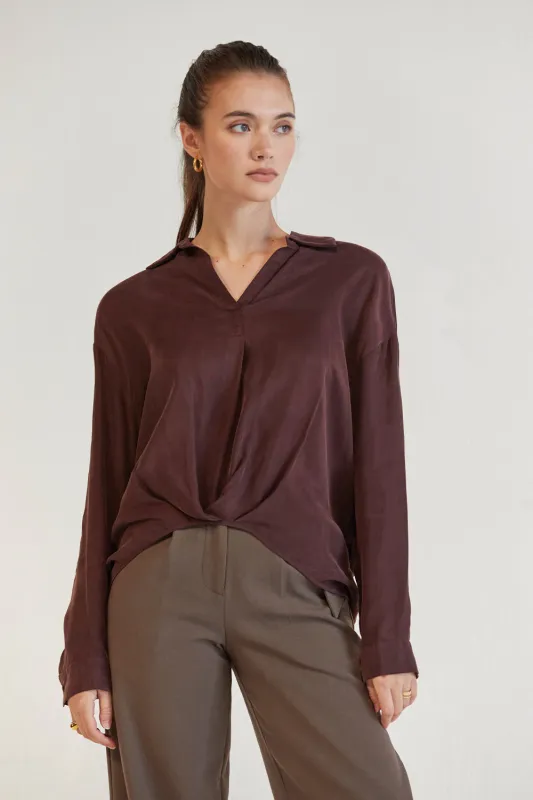 Milena Collared Long Sleeve Cupro Blouse sold by Crescent