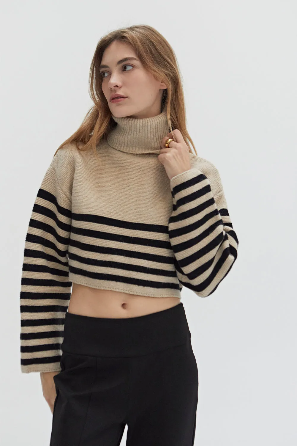 Avery Turtleneck Striped Sweater Top sold by Crescent