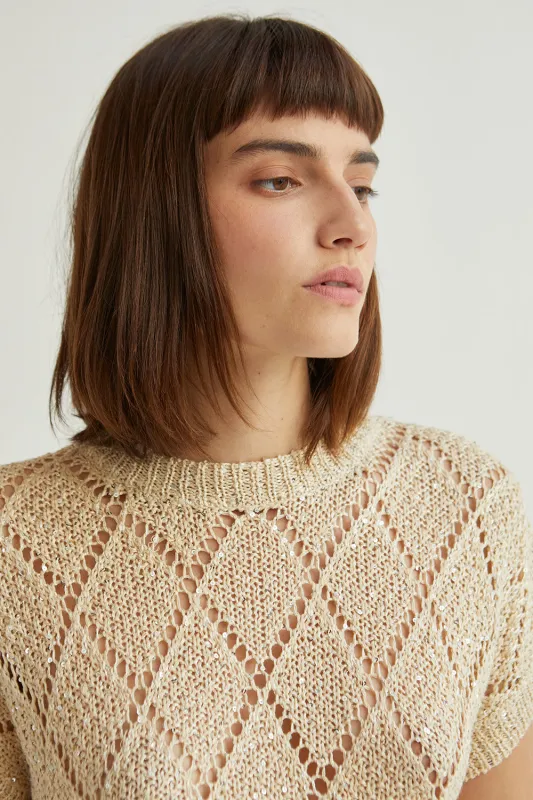 Remy Gold Netted Knit Top sold by Crescent