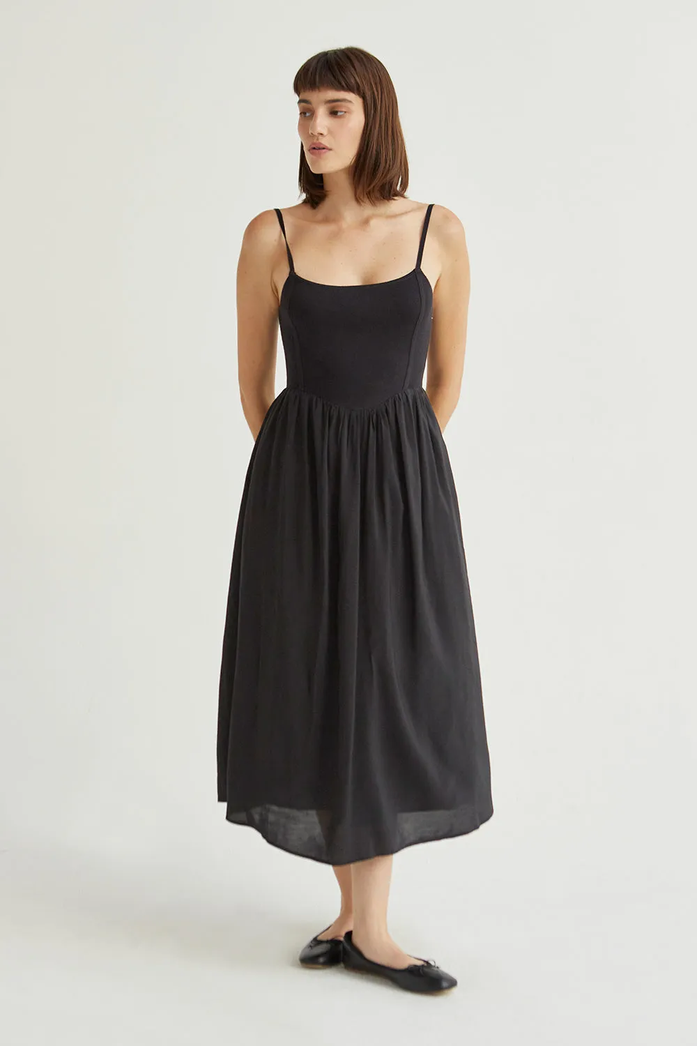 Elena Scoop Neck Tie-Back Midi Dress sold by Crescent