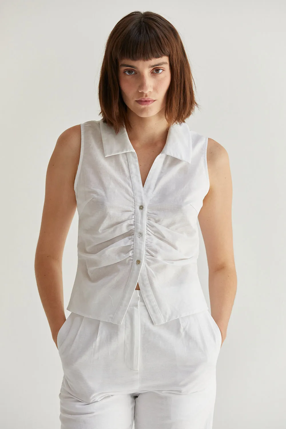 Rae Sleeveless Buttoned Front Linen Top sold by Crescent product image thumbnail 2