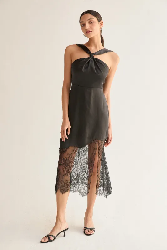 Lora Lace Hem Satin Halter Midi Dress sold by Crescent