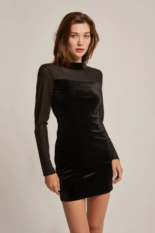 Sasha Mock Neck Mixed Media Velvet Mini Dress made by Crescent