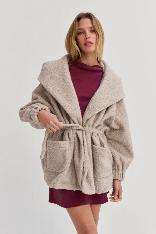 Lenny Cinched Waist Hooded Boucle Jacket sold by Crescent