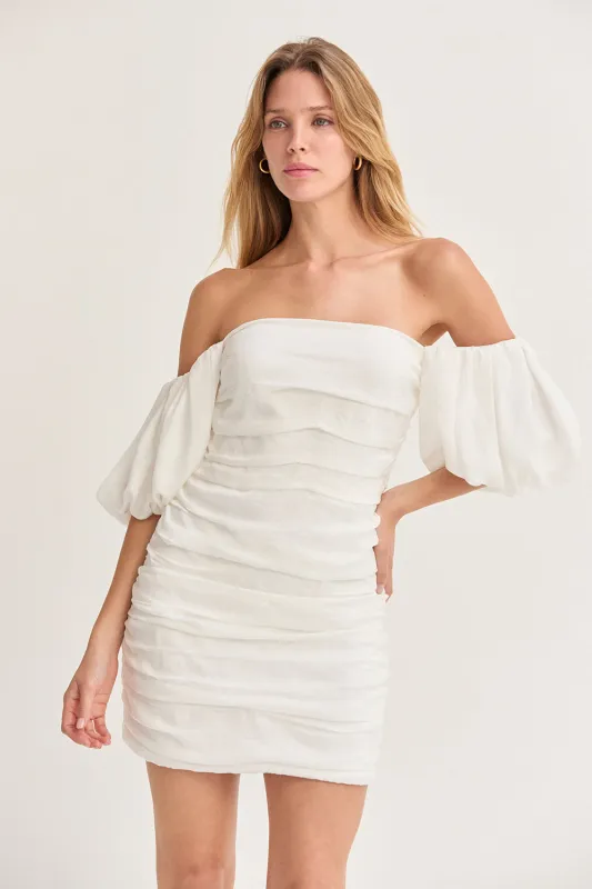 Camila Puff Sleeves Ruched Mini Dress sold by Crescent