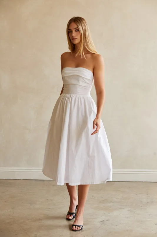 Kate Lace Up Back Poplin Midi Dress sold by Crescent