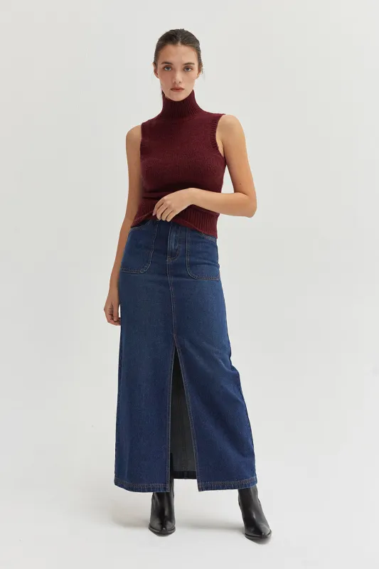 Esther High Waisted Denim Maxi Skirt sold by Crescent