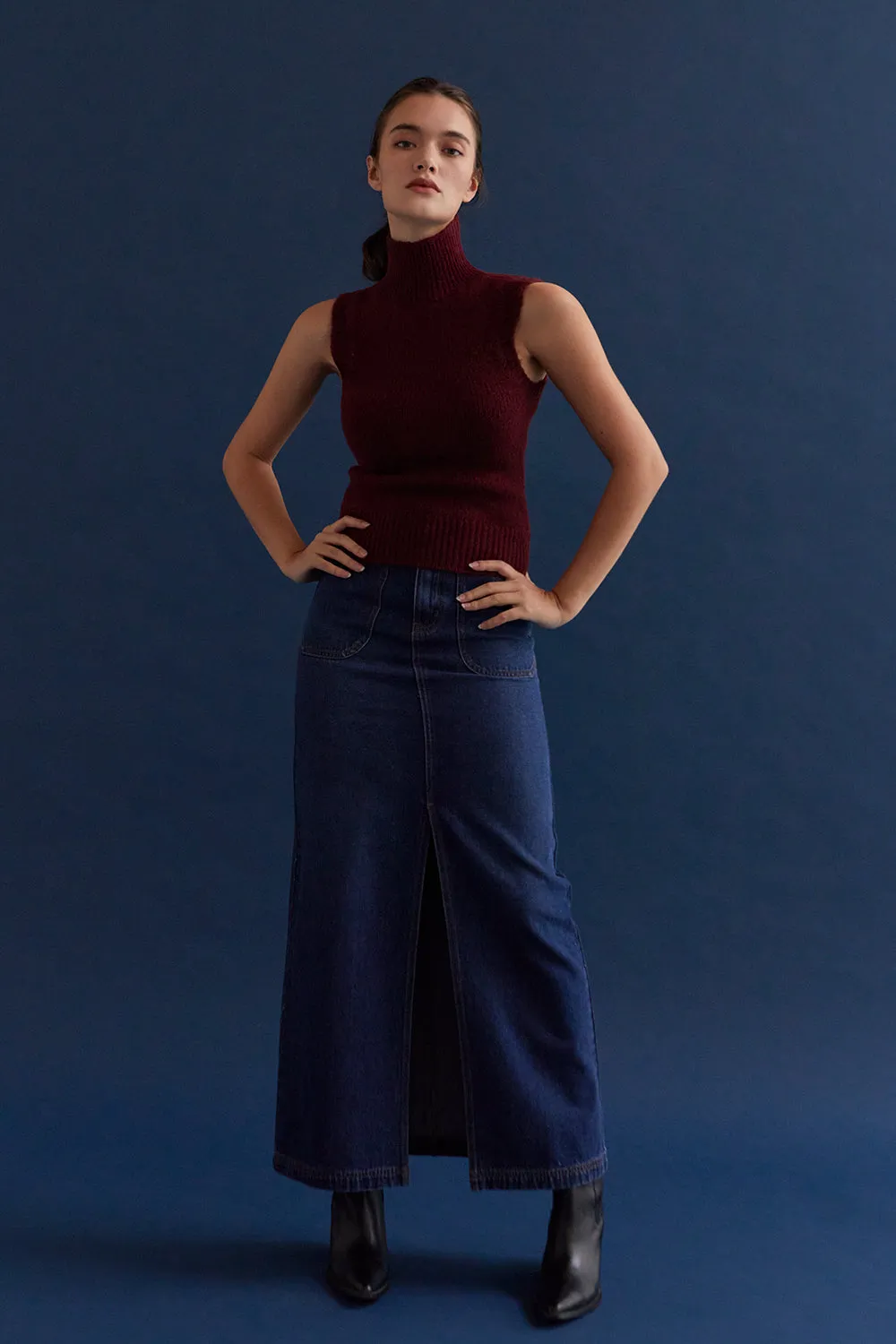 Esther High Waisted Denim Maxi Skirt sold by Crescent product image thumbnail 3