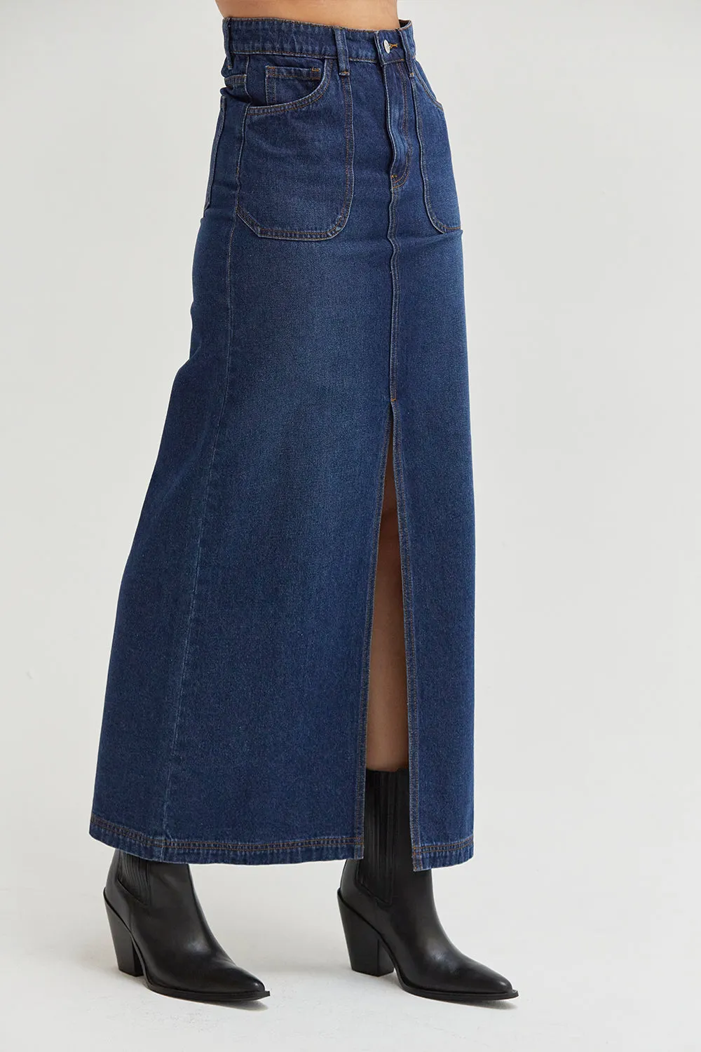 Esther High Waisted Denim Maxi Skirt sold by Crescent product image thumbnail 4