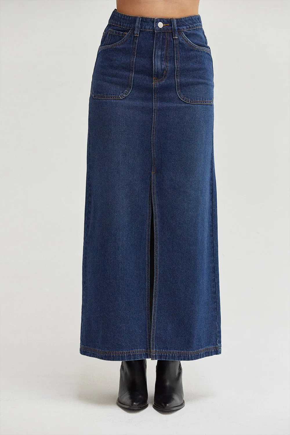 Esther High Waisted Denim Maxi Skirt sold by Crescent product image thumbnail 2