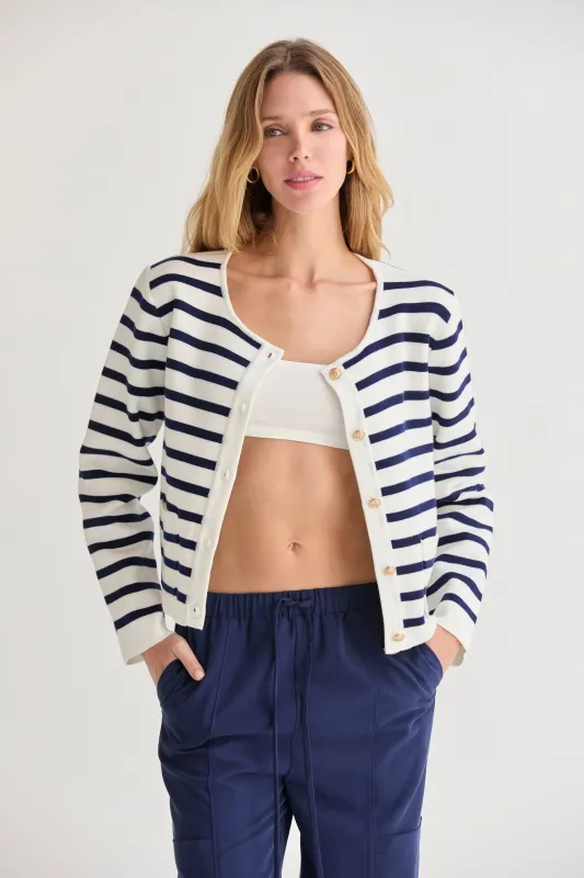 Rene Striped Jacquard Knit Cardigan made by Crescent