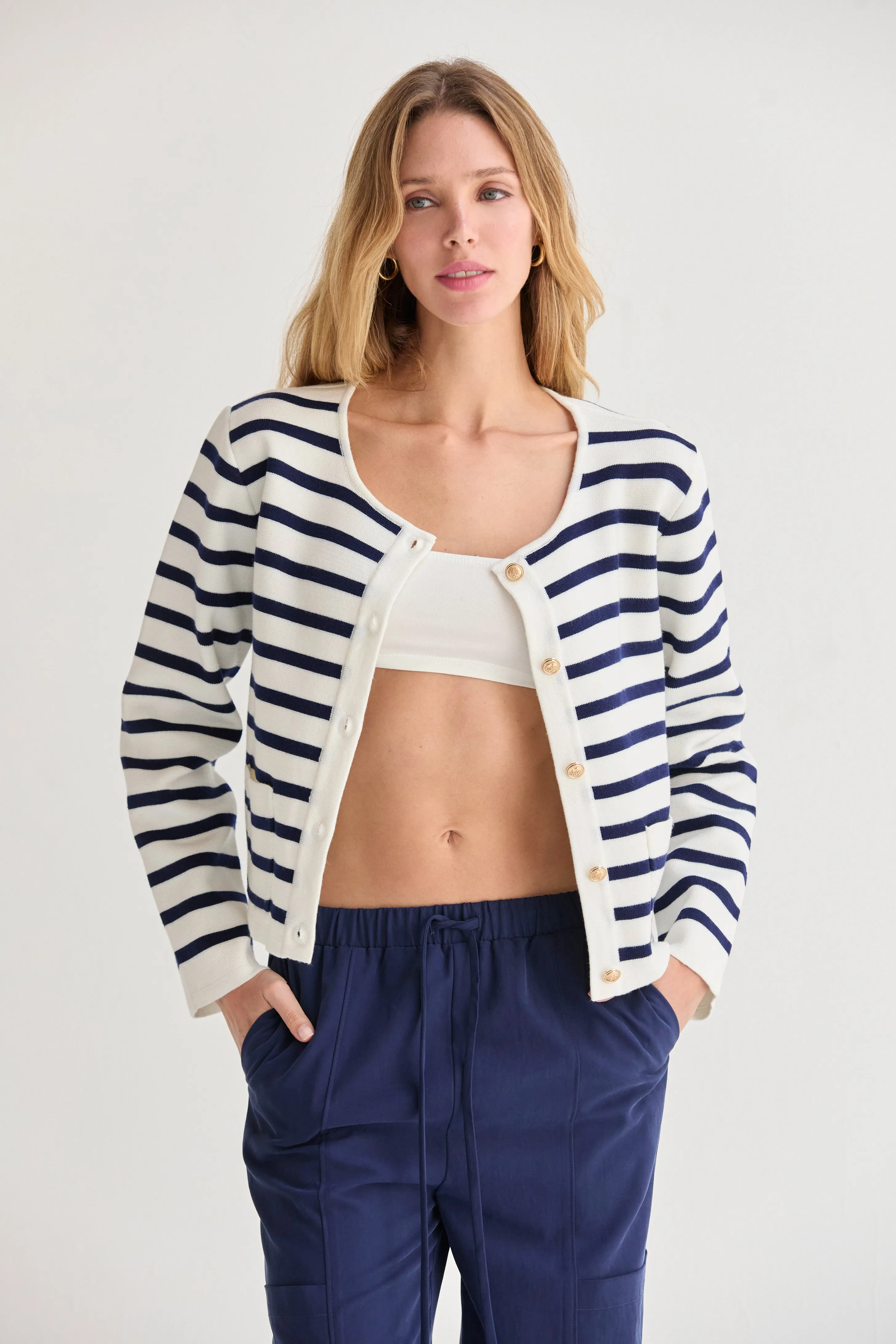 Rene Striped Jacquard Knit Cardigan sold by Crescent