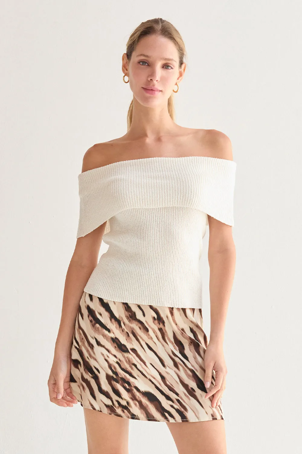 Nyla Off Shoulder Ribbed Knit Top sold by Crescent