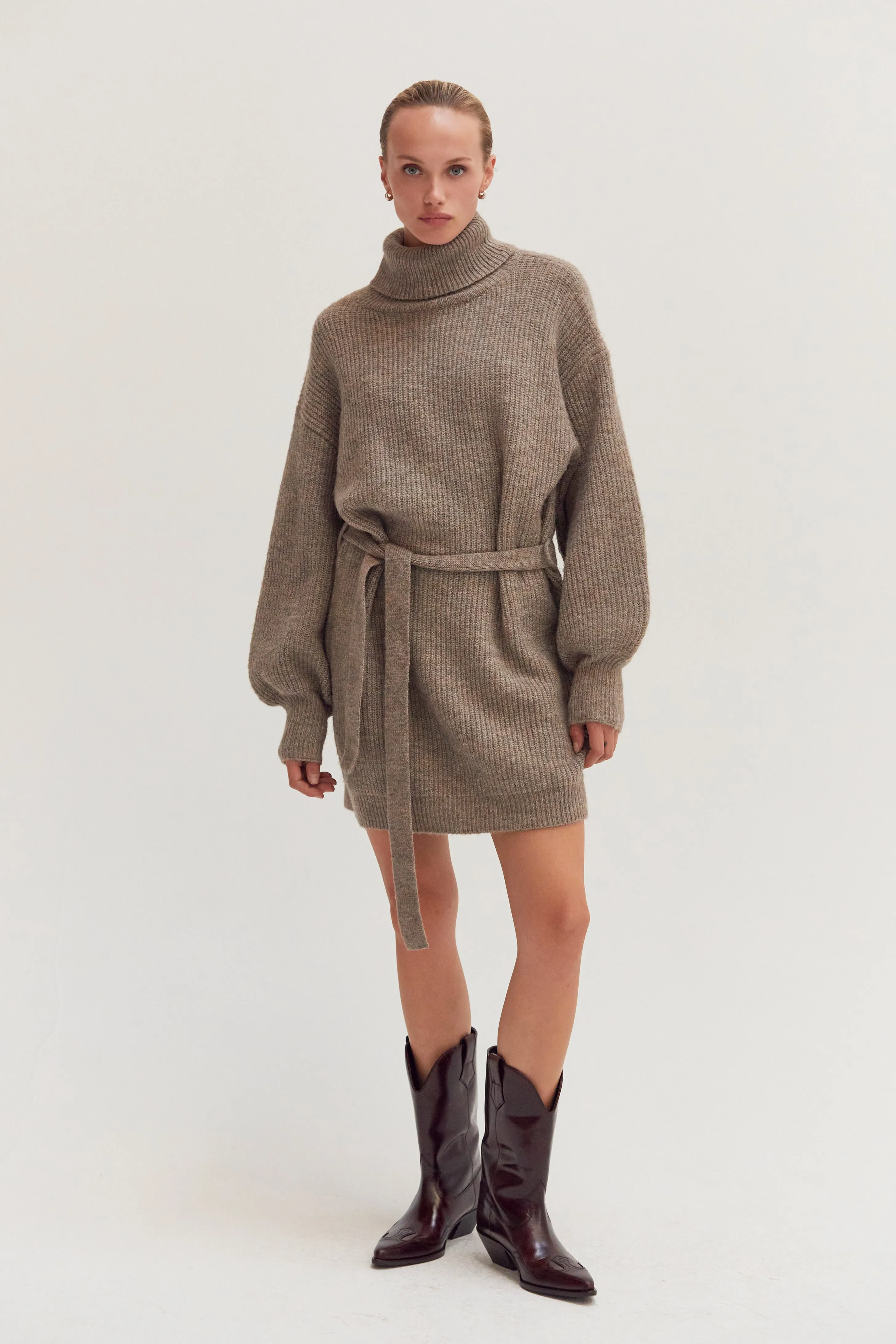 Audrina Turtleneck Belted Mini Sweater Dress sold by Crescent product image thumbnail 2
