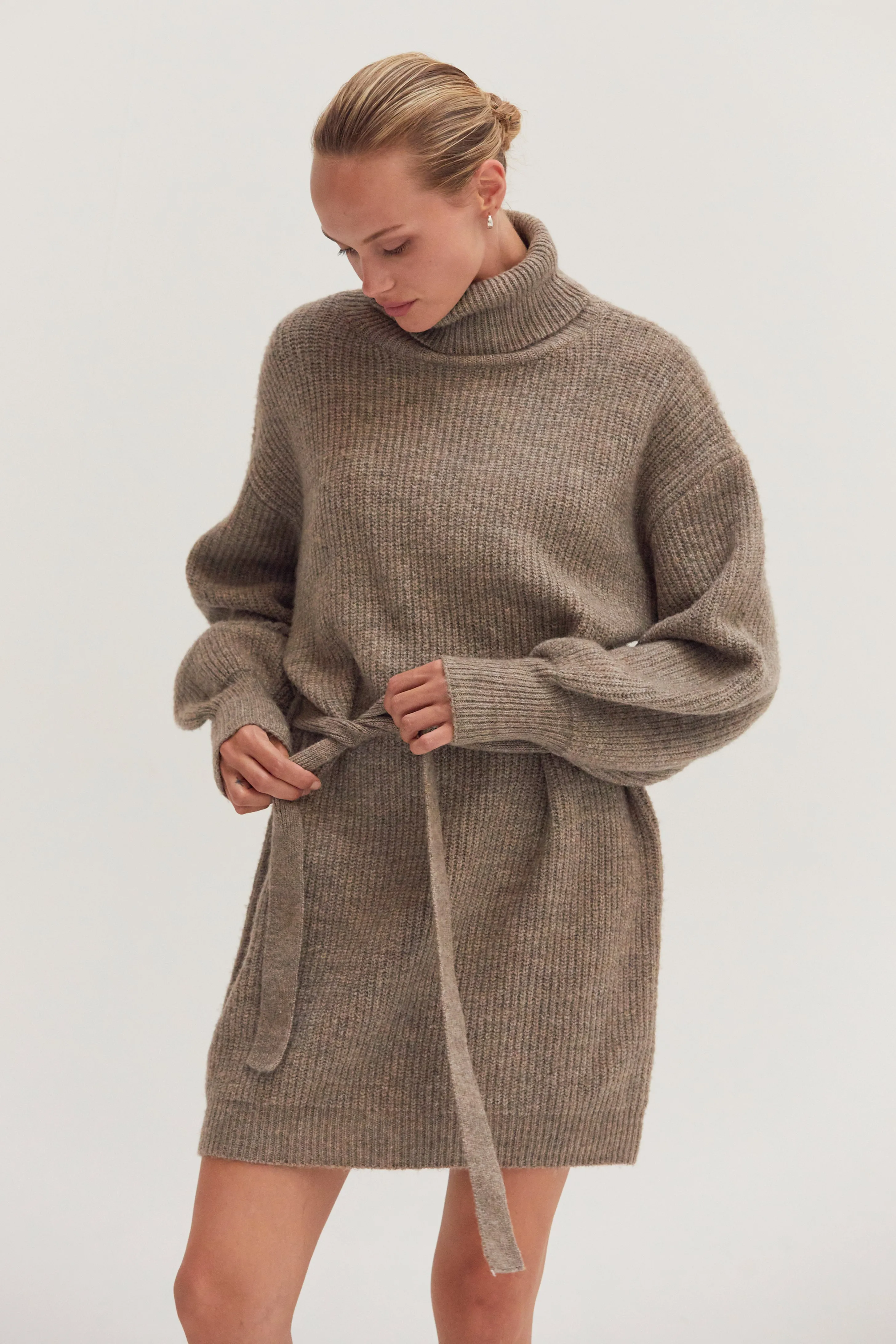 Audrina Turtleneck Belted Mini Sweater Dress sold by Crescent product image thumbnail 3