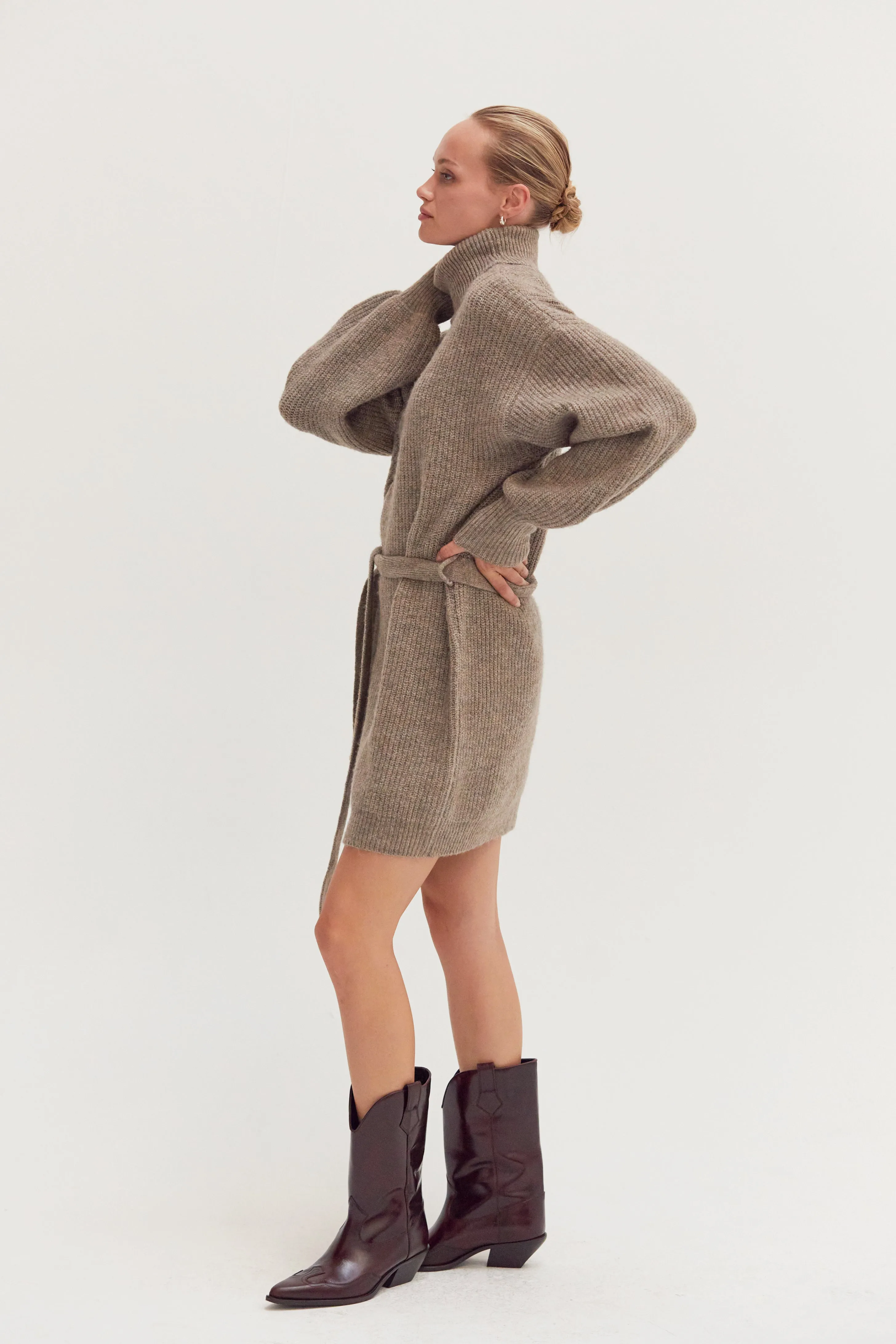 Audrina Turtleneck Belted Mini Sweater Dress sold by Crescent product image thumbnail 4