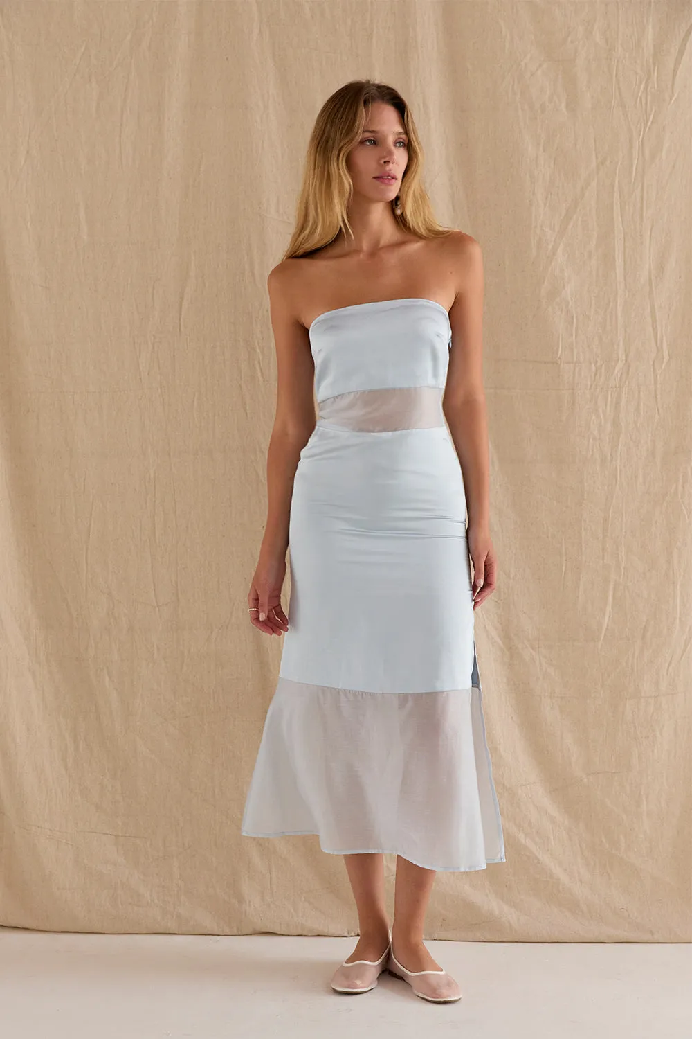 Austin Satin Mixed Media Tube Midi Dress sold by Crescent product image thumbnail 3