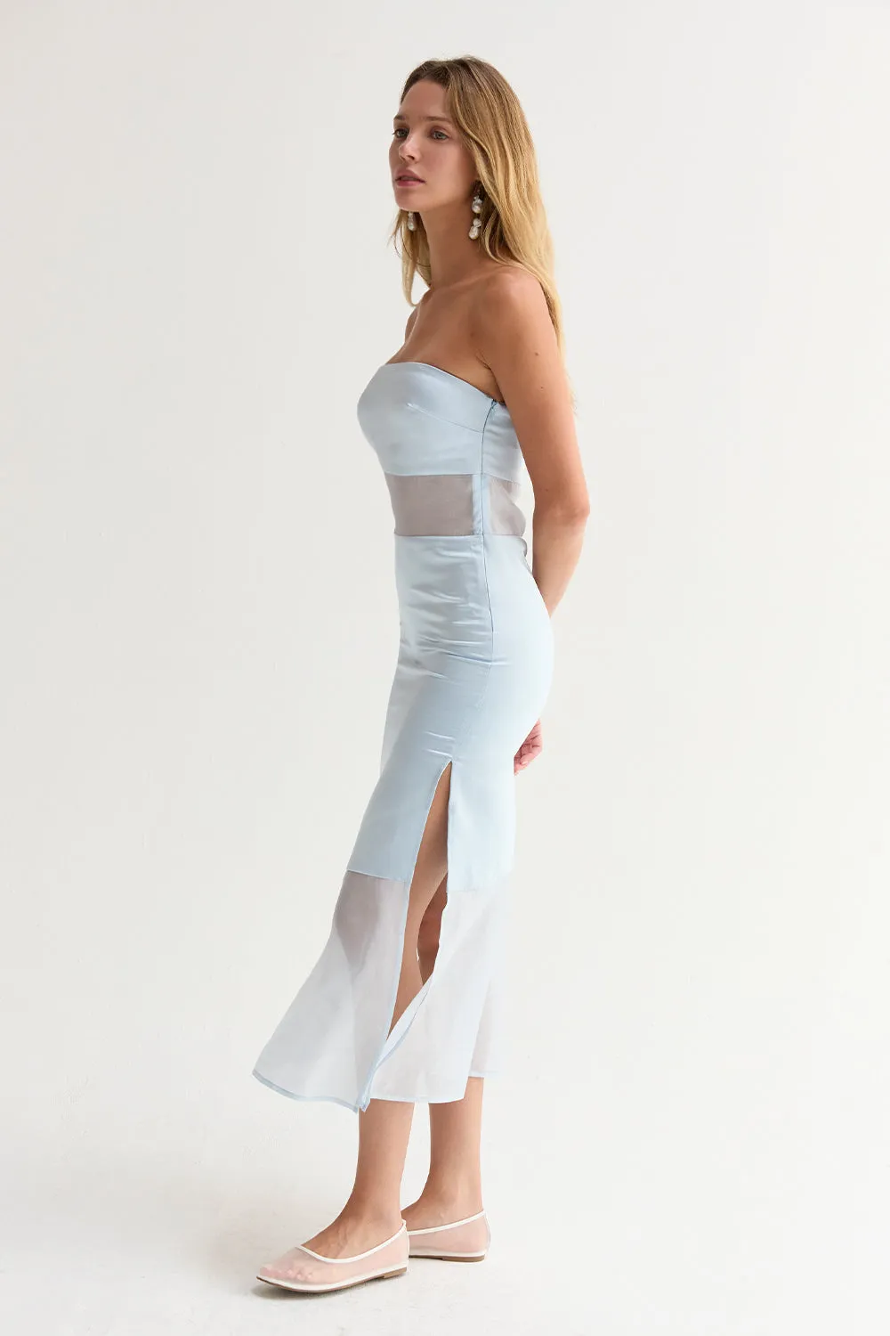Austin Satin Mixed Media Tube Midi Dress sold by Crescent product image thumbnail 4