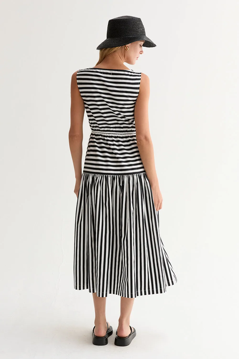 Junie Cotton Blend Gathered Stripe Midi Dress sold by Crescent product image thumbnail 5
