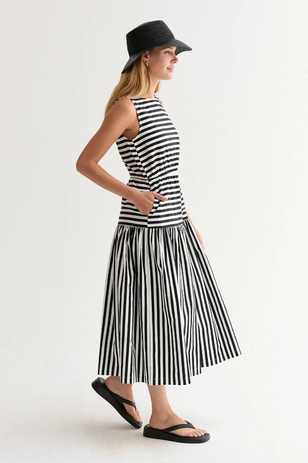 Junie Cotton Blend Gathered Stripe Midi Dress sold by Crescent product image thumbnail 4