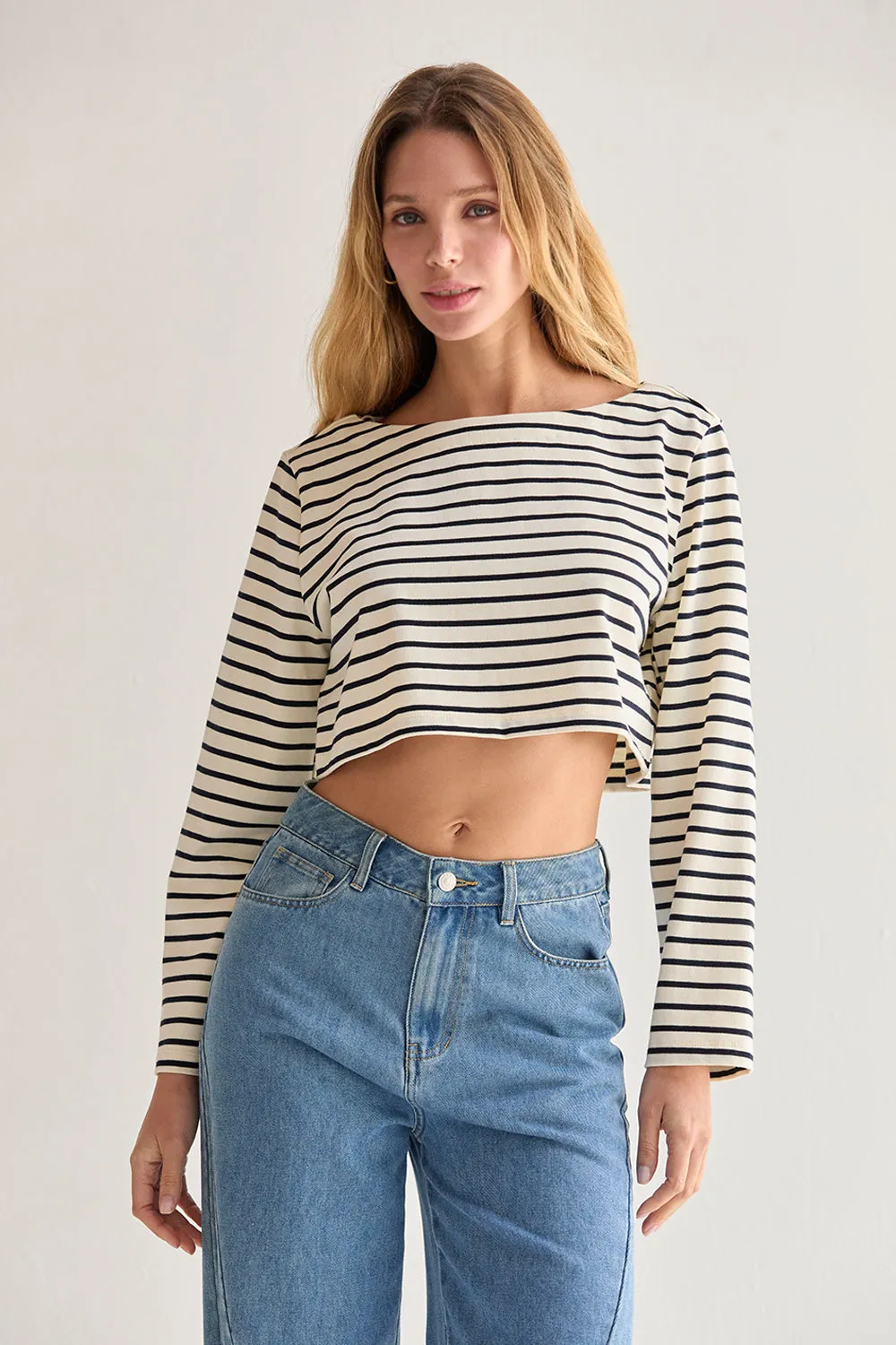 Noelle Striped Boatneck Crop Knit Top sold by Crescent