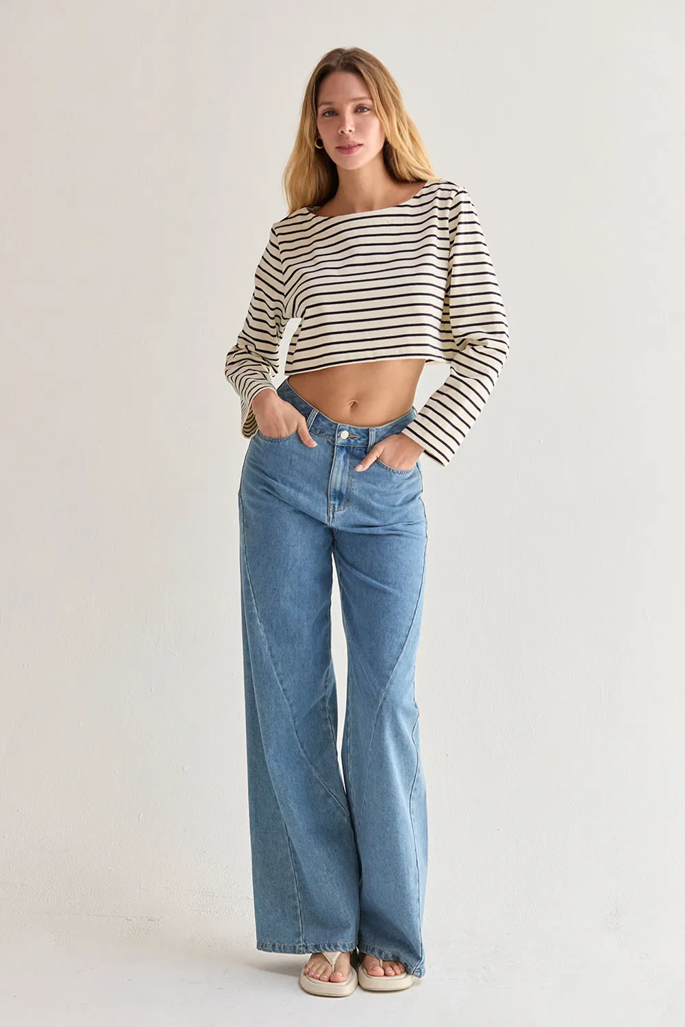 Noelle Striped Boatneck Crop Knit Top sold by Crescent product image thumbnail 4