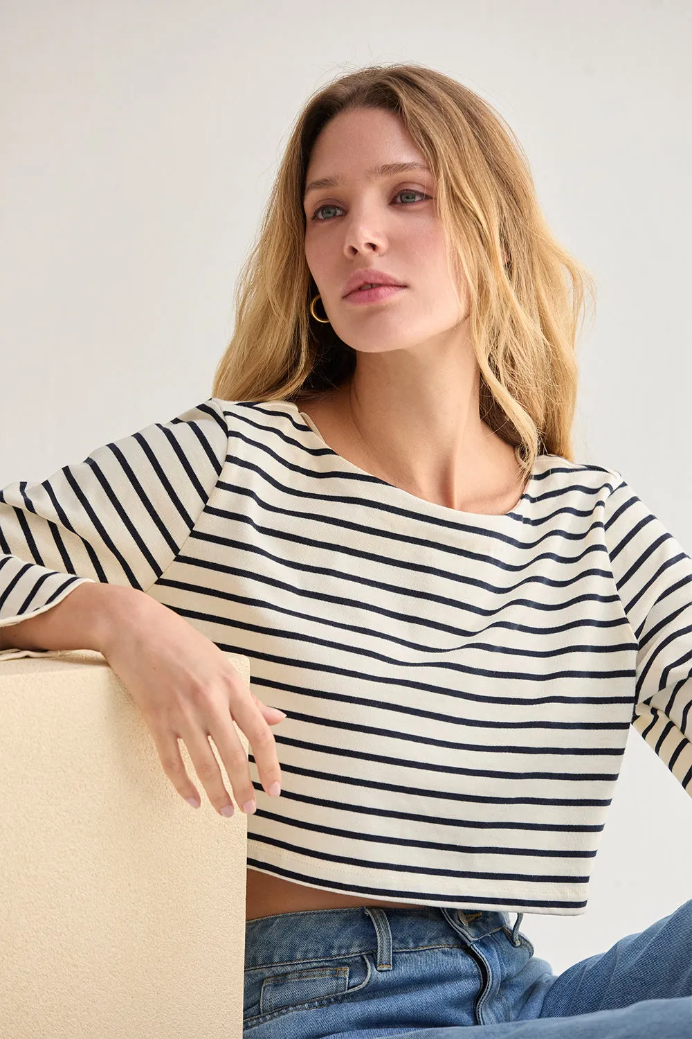 Noelle Striped Boatneck Crop Knit Top sold by Crescent product image thumbnail 2