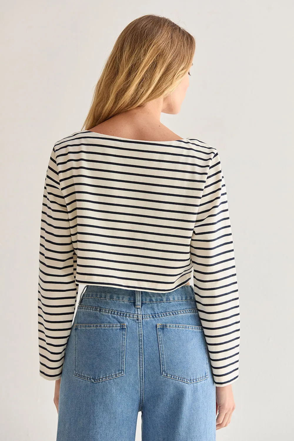 Noelle Striped Boatneck Crop Knit Top sold by Crescent product image thumbnail 5