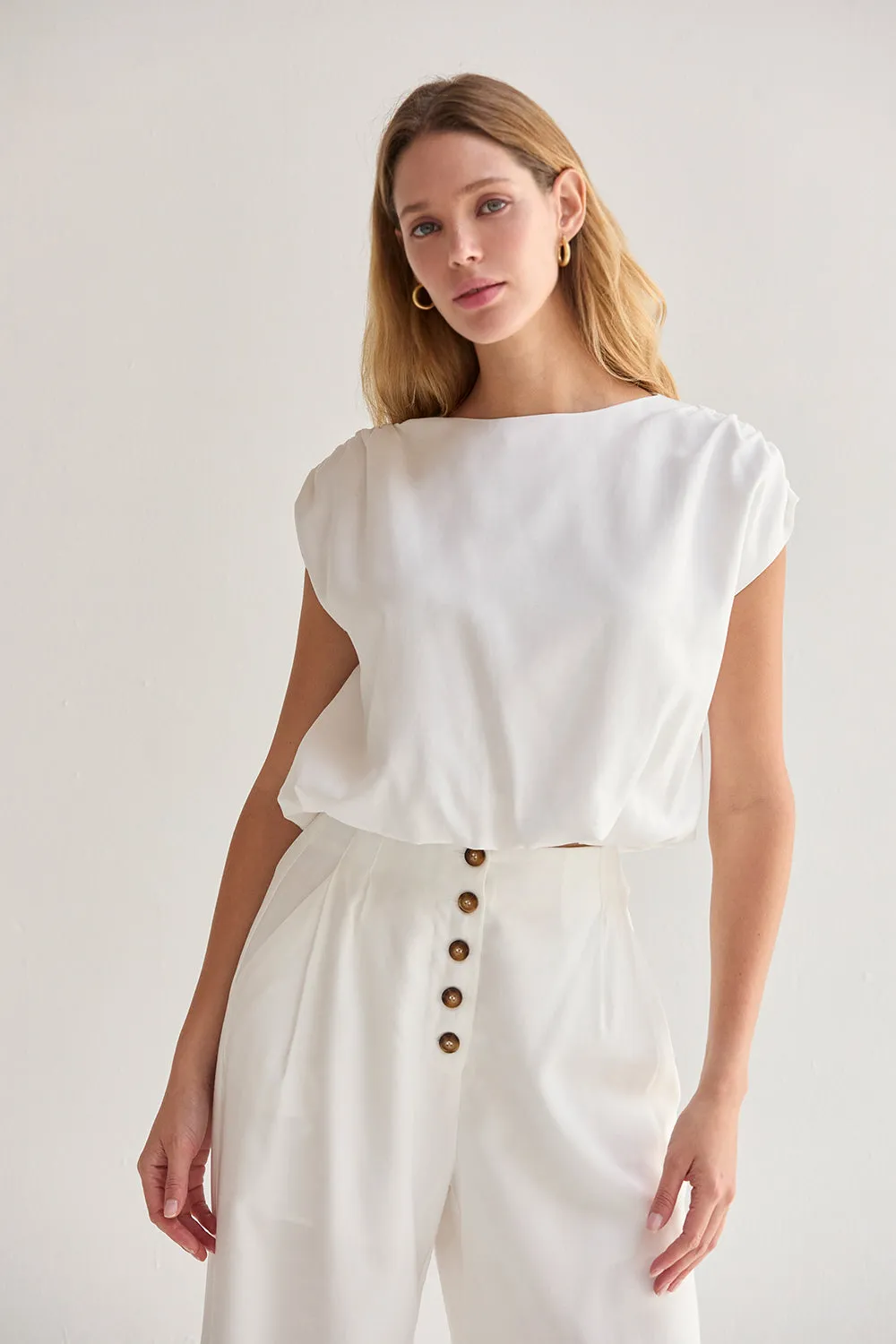 Samara Cap Sleeve Bubble Hem Top sold by Crescent