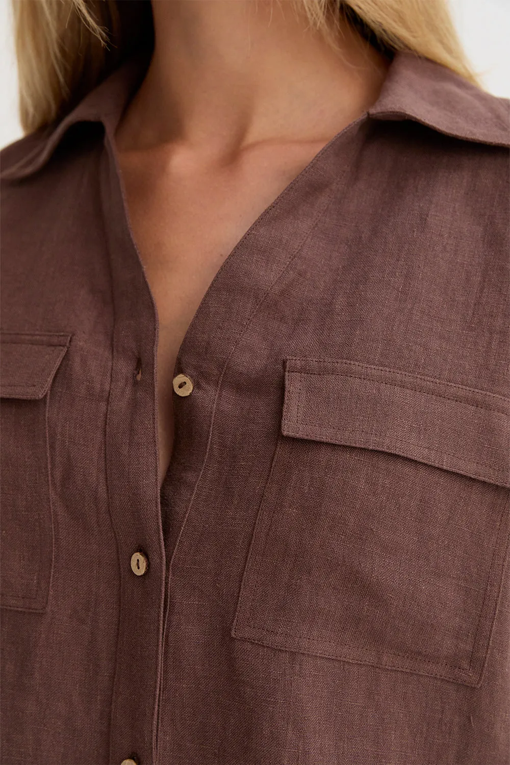 Mali Button Down Short Sleeve Linen Top sold by Crescent product image thumbnail 5