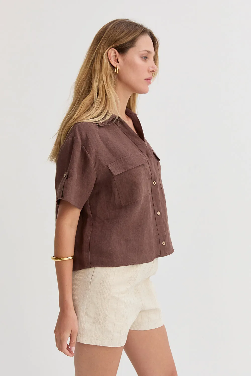 Mali Button Down Short Sleeve Linen Top sold by Crescent product image thumbnail 4