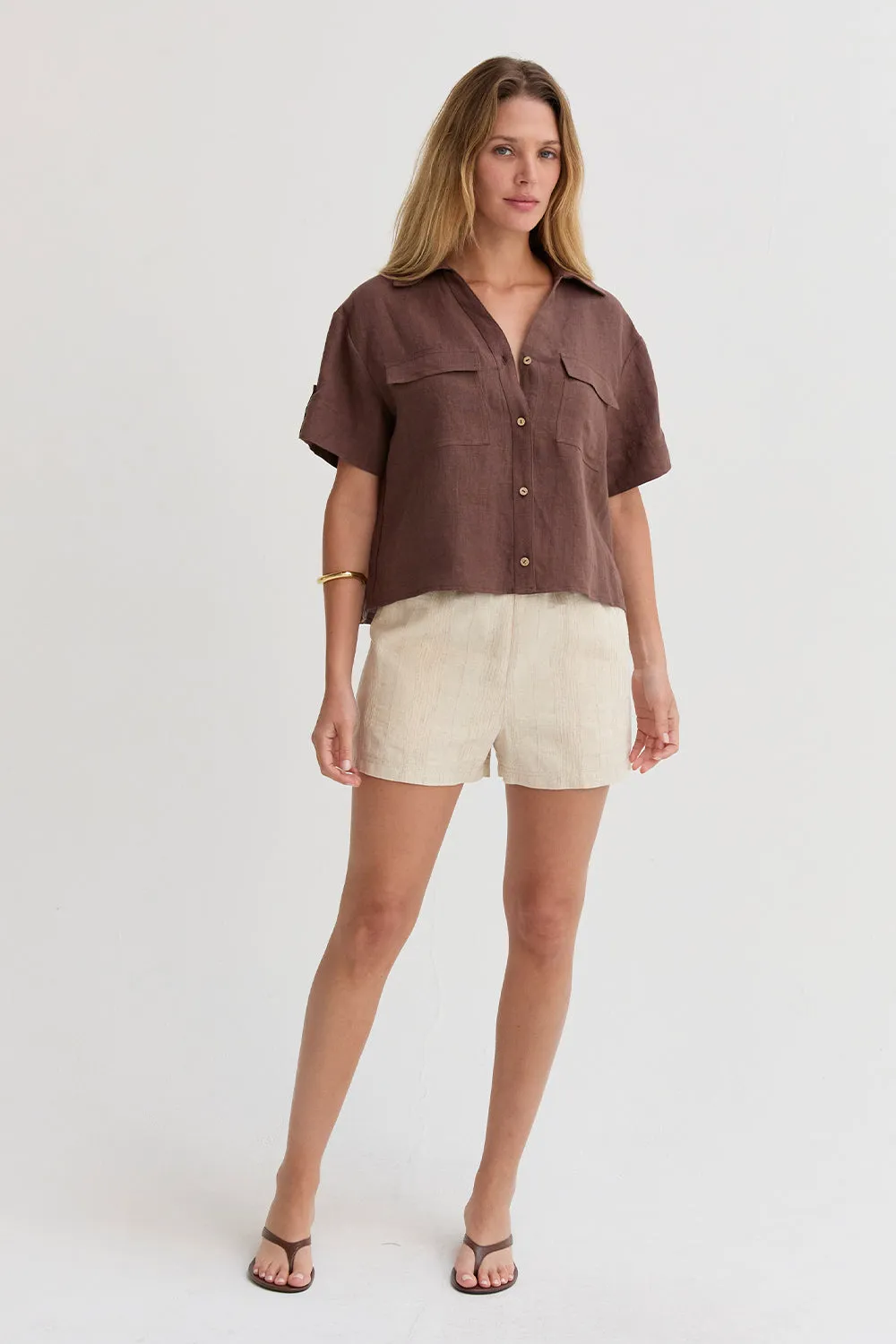 Mali Button Down Short Sleeve Linen Top sold by Crescent product image thumbnail 2