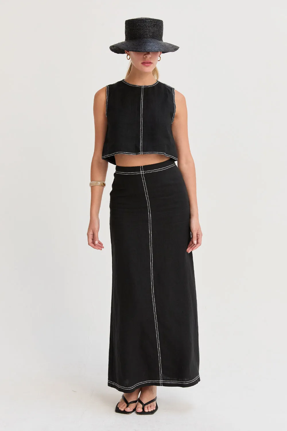Kenzy Contrast Stitch Linen Maxi Skirt sold by Crescent product image thumbnail 5