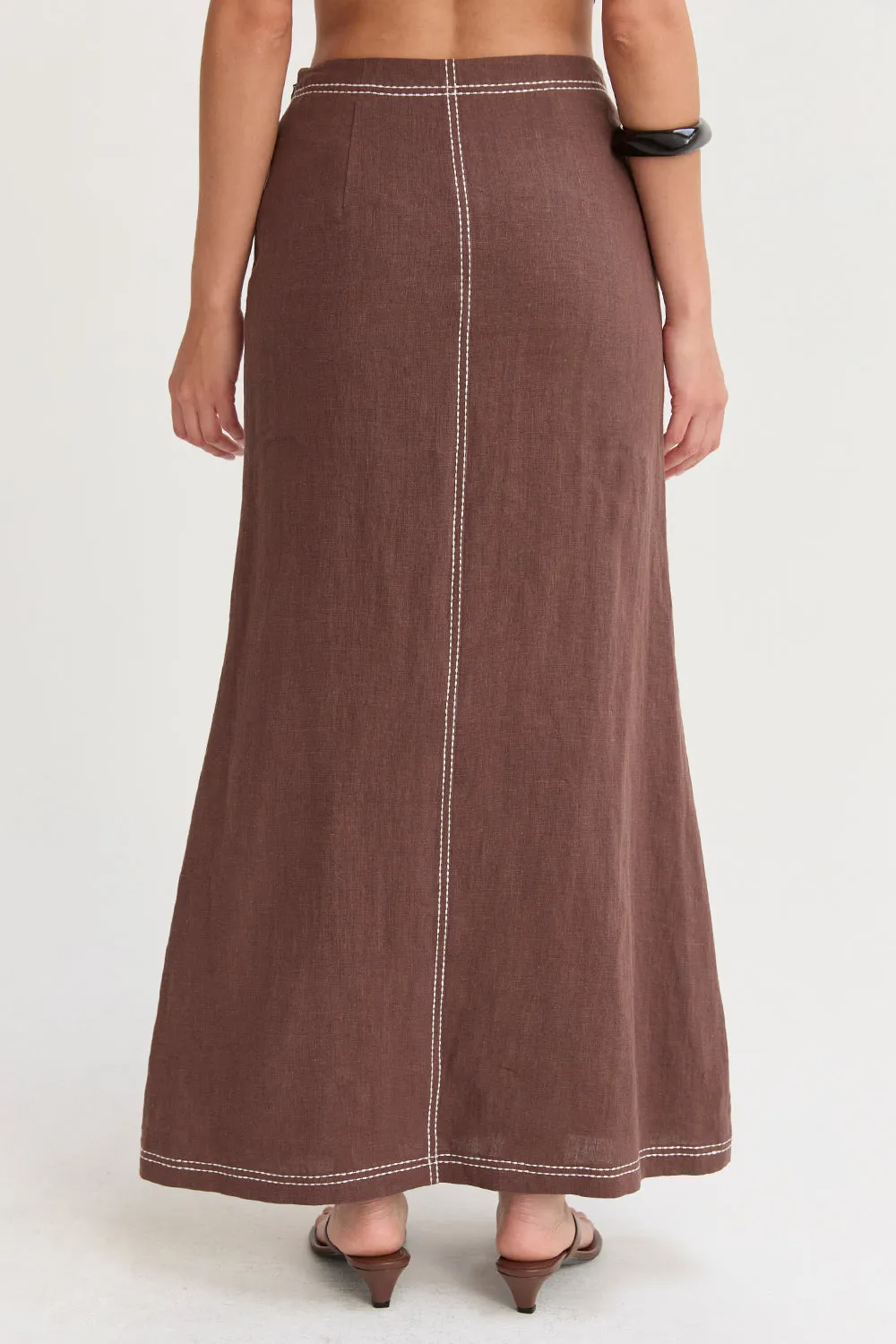 Kenzy Contrast Stitch Linen Maxi Skirt sold by Crescent product image thumbnail 4