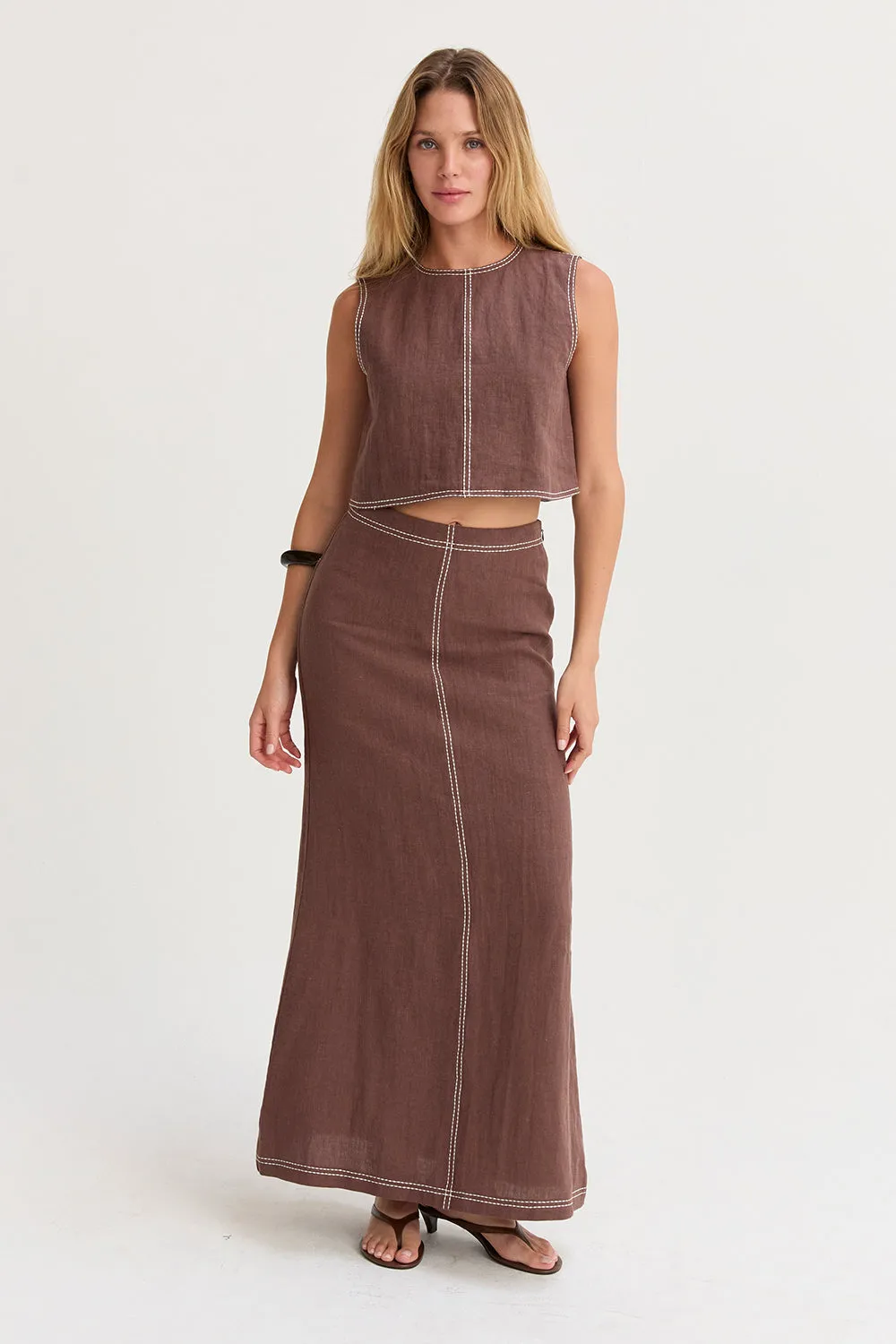 Kenzy Contrast Stitch Linen Maxi Skirt sold by Crescent product image thumbnail 3