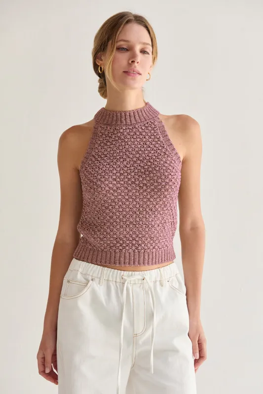 Jemma Basket Weave Halter Knit Top made by Crescent