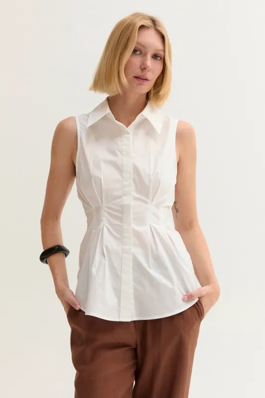 Jay Pleated Sleeveless Poplin Top made by Crescent